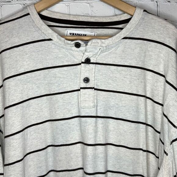 Vintage Wrangler Jeans Co Men's Long Sleeve Shirt Stripe Beige Brown Size XL - Picture 2 of 7